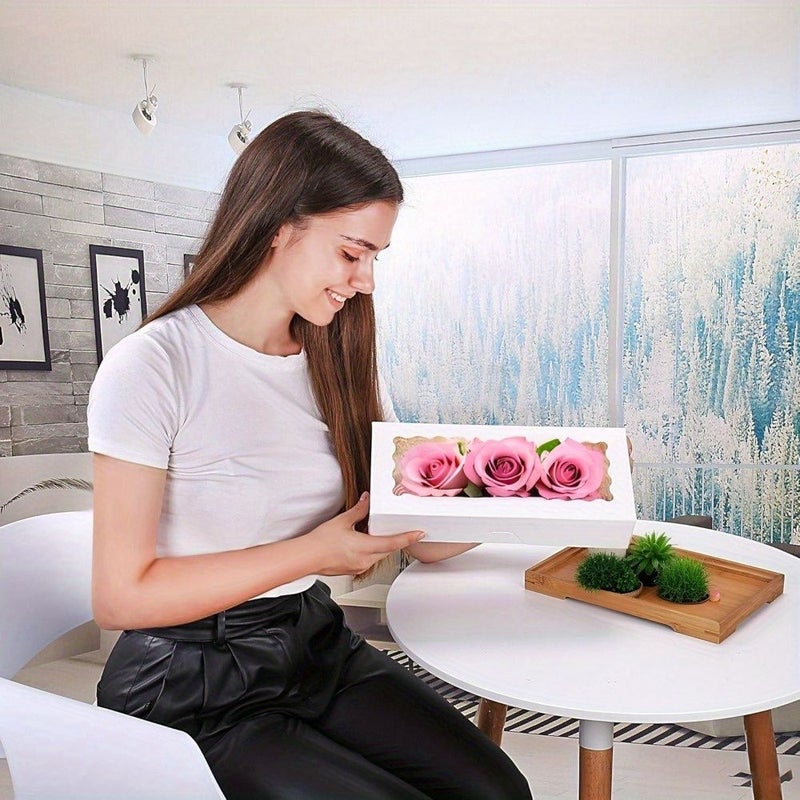 10 White Favor Boxes With Clear Window Pop Up For Party Gift - Image 4