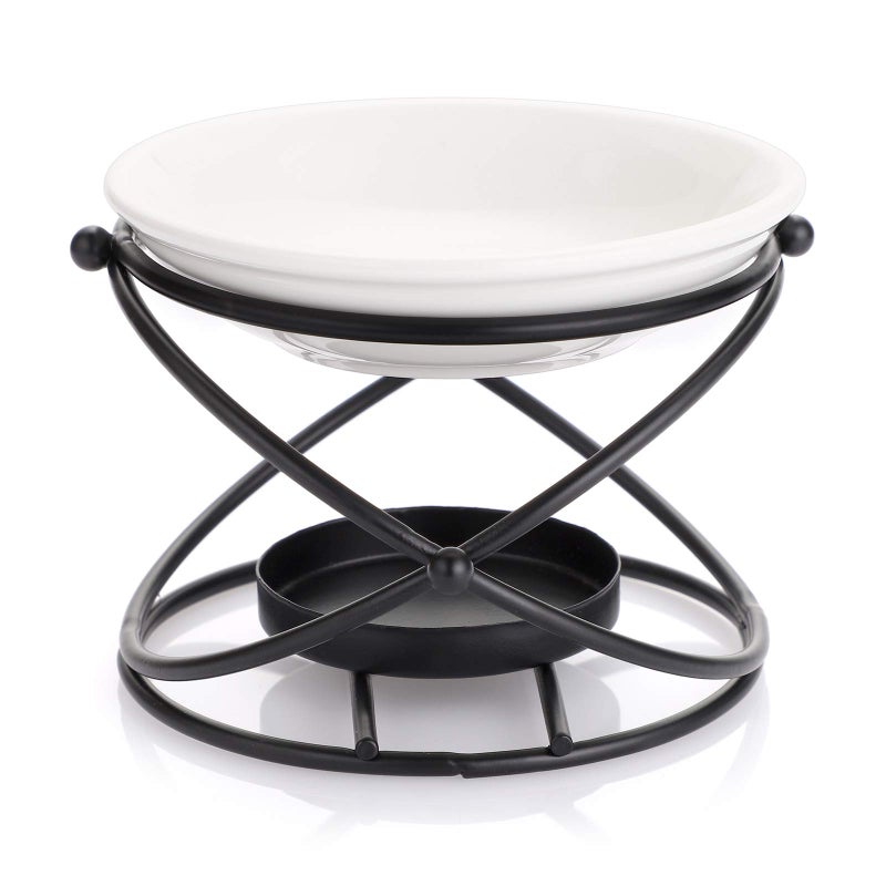 JuxYes European Metal Oil Burner Wax Warmer Delicate Romantic Ceramic Tealight Candle Holder Oil Burner Fragrance Warmer Aromatherapy Wax Candle Tart Burner Warmer Diffuser for Home Bedroom Dcor