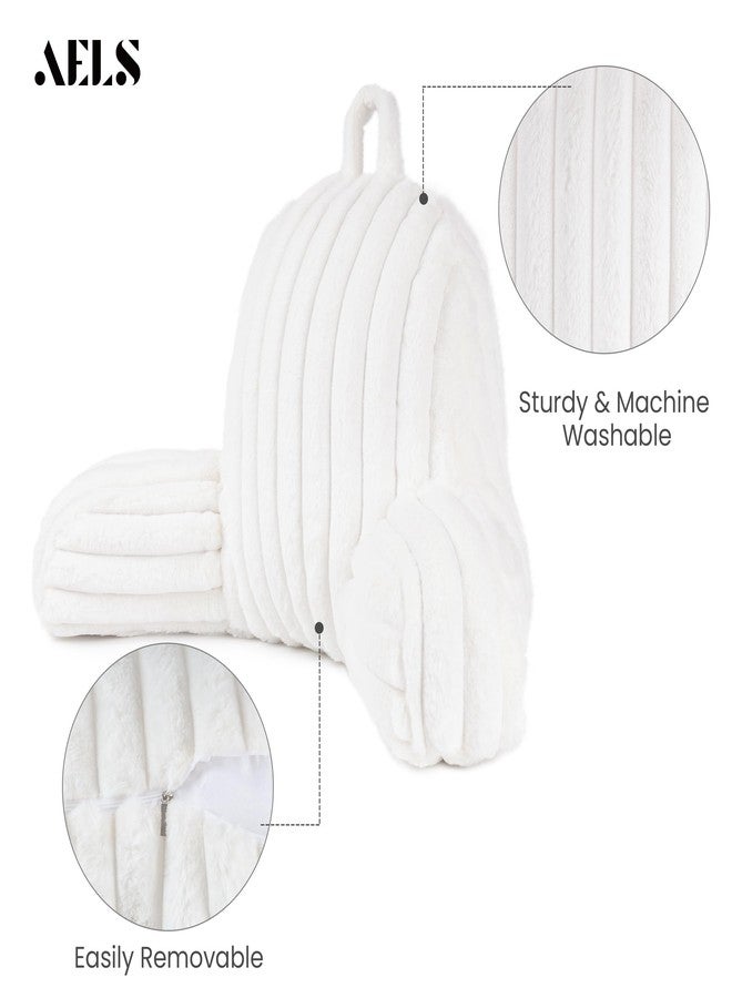 AELS Large Reading Pillow Replacement Cover with Arms and Pockets (Cover ONLY), 18" Soft Faux Fur Striped Backrest Pillow Cover Fits Standard Size Reading Pillows, Cream White - Image 3