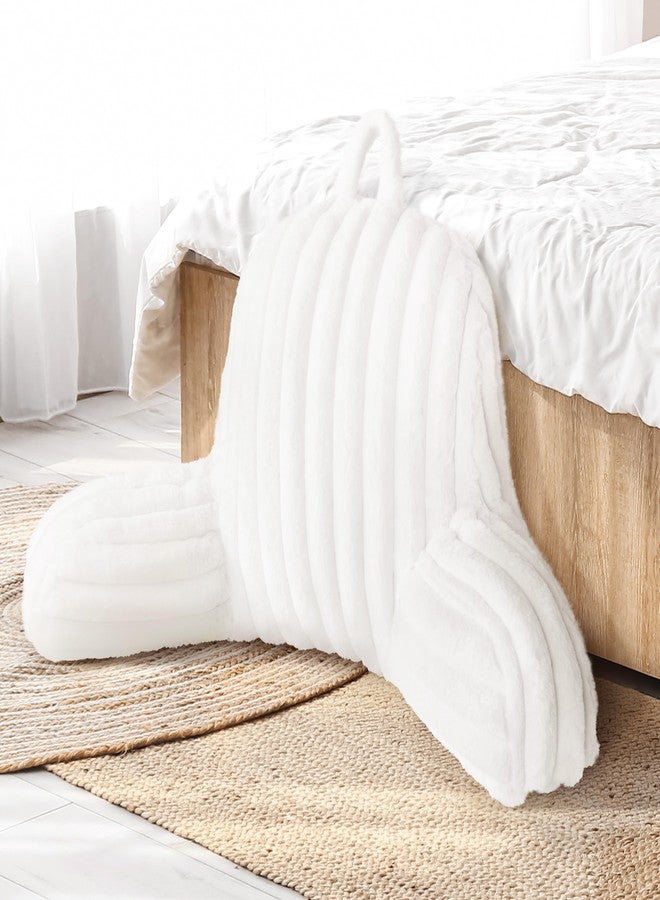 AELS Large Reading Pillow Replacement Cover with Arms and Pockets (Cover ONLY), 18" Soft Faux Fur Striped Backrest Pillow Cover Fits Standard Size Reading Pillows, Cream White - Image 1