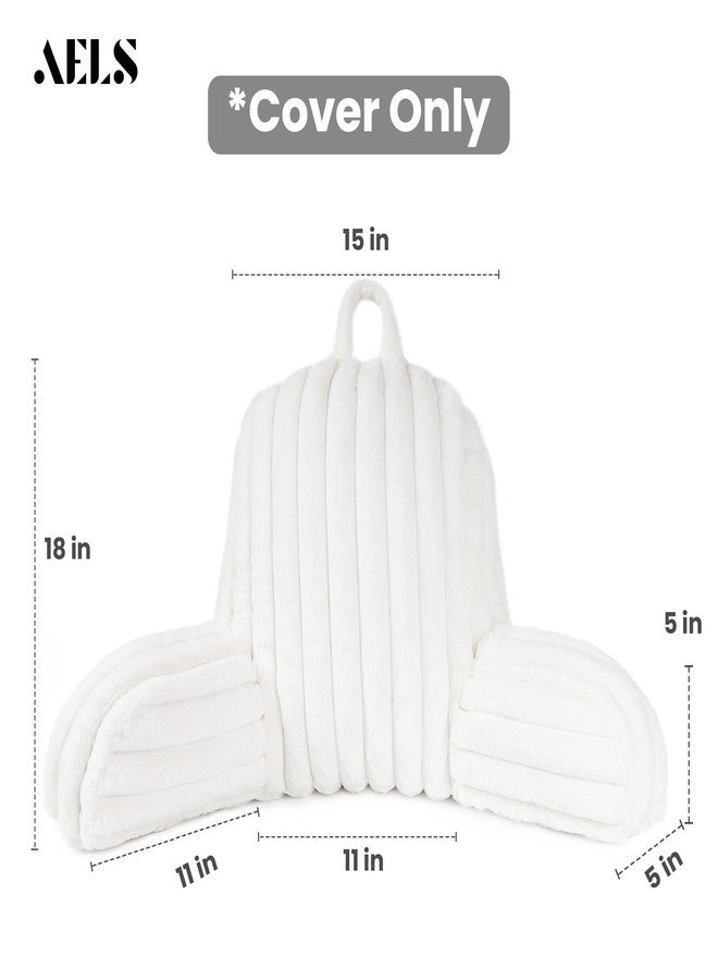 AELS Large Reading Pillow Replacement Cover with Arms and Pockets (Cover ONLY), 18" Soft Faux Fur Striped Backrest Pillow Cover Fits Standard Size Reading Pillows, Cream White - Image 2