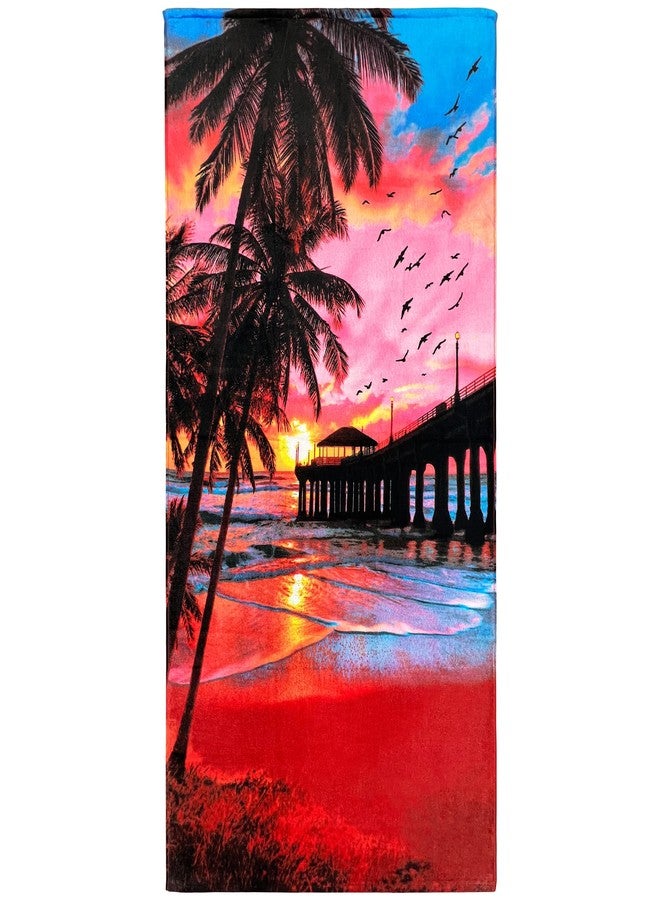 Beachland Sunset Palms Beach Towel 30 x 60 inch 100% Cotton (Sunrise Pier, One Towel) - Image 1