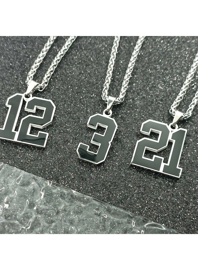 QeenseKc Black Number 1 to 99 Chain Neckalce for Boy Athletes Baseball Number Pendant Stainless Steel Jewelry for Sport Fans Gift, Metal, base - Image 2