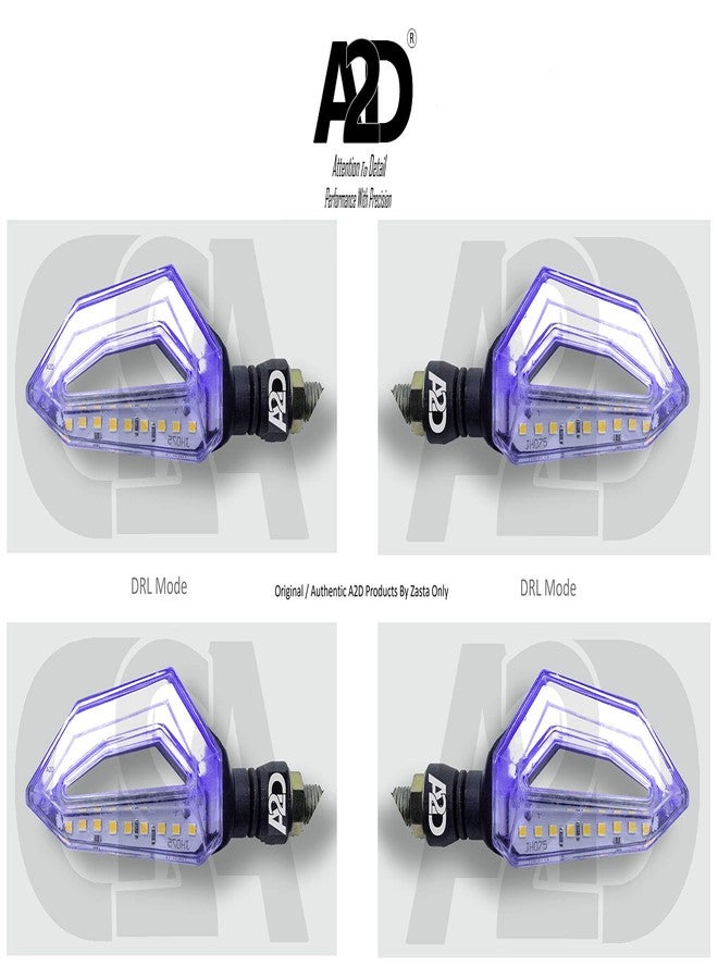 A2D Type-D Double Color Bike DRL + Sleek SMD LED Turn Signal Indicators Yellow & Blue-Set of 4 - Image 5