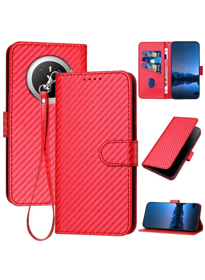 Green Tiger Case For Huawei Mate 70 YX0070 Carbon Fiber Buckle Leather Phone Case with Lanyard - Image 1