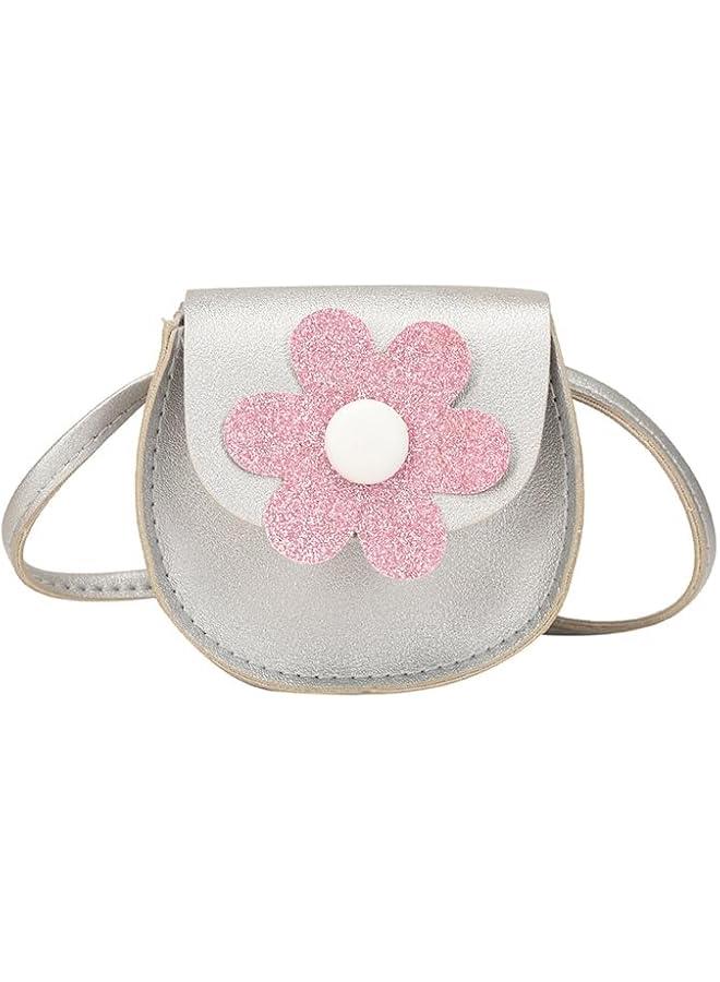 Little Crossbody Bag Purse Mini Single-Shoulder Bag Handbag Pouch Coin Purse for Women Girls Toddler,Silver Flower Purse  - Image 1