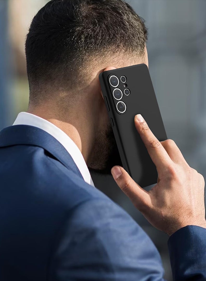 Protective Slim Fit Case Liquid Silicone Cover with Full Body Protection Anti-Scratch Shockproof Case For Samsung Galaxy S25 Ultra (Black) - Panda