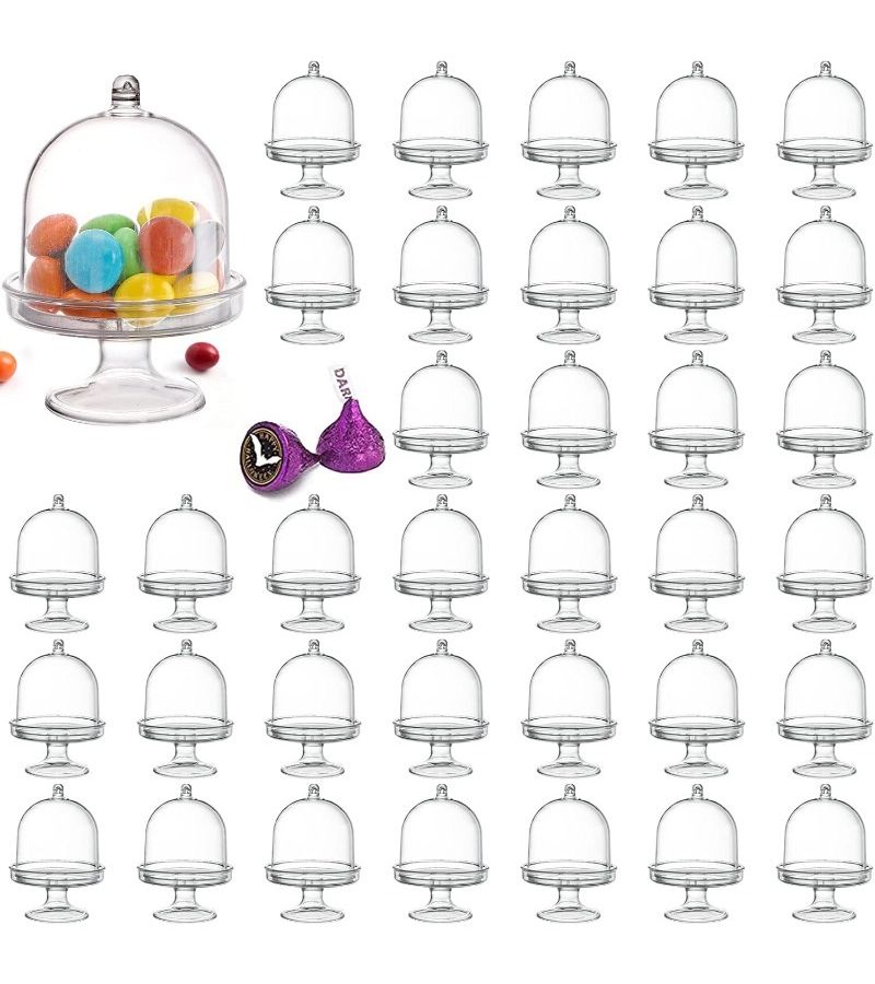30 Transparent Mini Cake Display Stands with Lids Plastic Cupcake Top Covers for Chocolate Desserts Weddings Birthdays Parties Tea Parties - Image 1