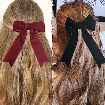 LZZEM 2Pcs Velvet Bow Hair Clips for Girls and Women Large Satin Ribbon Hair Bows with Long Ribbon Hairpins and Barrettes for Party Gift and Special Occasions - Image 3