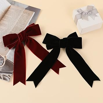 LZZEM 2Pcs Velvet Bow Hair Clips for Girls and Women Large Satin Ribbon Hair Bows with Long Ribbon Hairpins and Barrettes for Party Gift and Special Occasions - Image 5
