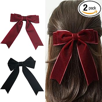 LZZEM 2Pcs Velvet Bow Hair Clips for Girls and Women Large Satin Ribbon Hair Bows with Long Ribbon Hairpins and Barrettes for Party Gift and Special Occasions - Image 1