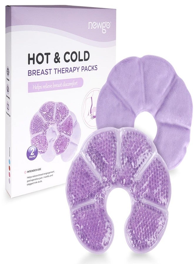 NEWGO Breast Ice Pack 2 Pack Gel Ice Pack for Breast Surgery, Reusable Nursing Ice Pack Hot or Cold Therapy Breast Pad for Breastfeeding, Engorgement Relief (Purple) - Image 1
