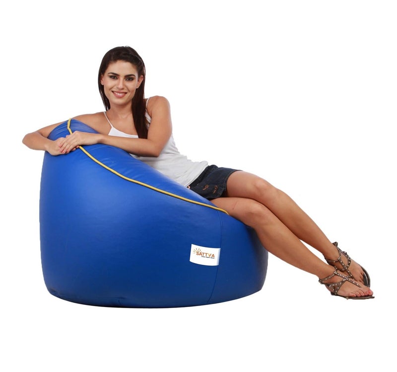 SATTVA Classy.Elegant.Stylish Sattva Combo Muddha Bean Bag Cover Royal Blue Yellow Piping and Square Footstool Cover Without Cover Yellow  - Image 3
