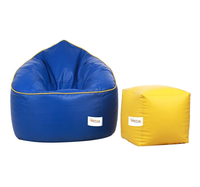 SATTVA Classy.Elegant.Stylish Sattva Combo Muddha Bean Bag Cover Royal Blue Yellow Piping and Square Footstool Cover Without Cover Yellow  - Image 1
