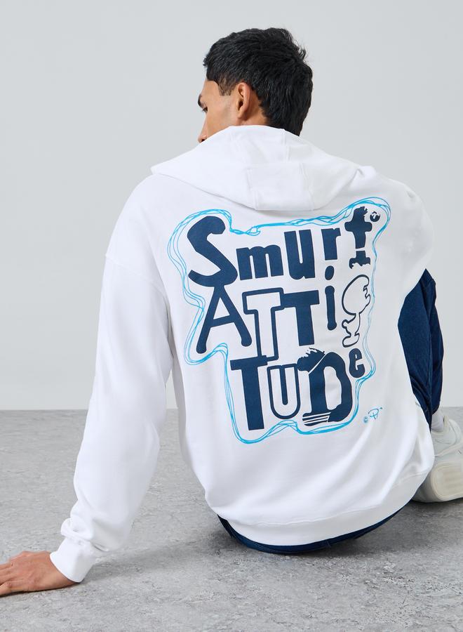 Styli Men White Smurf Graphic Print Hoodie - Image 3
