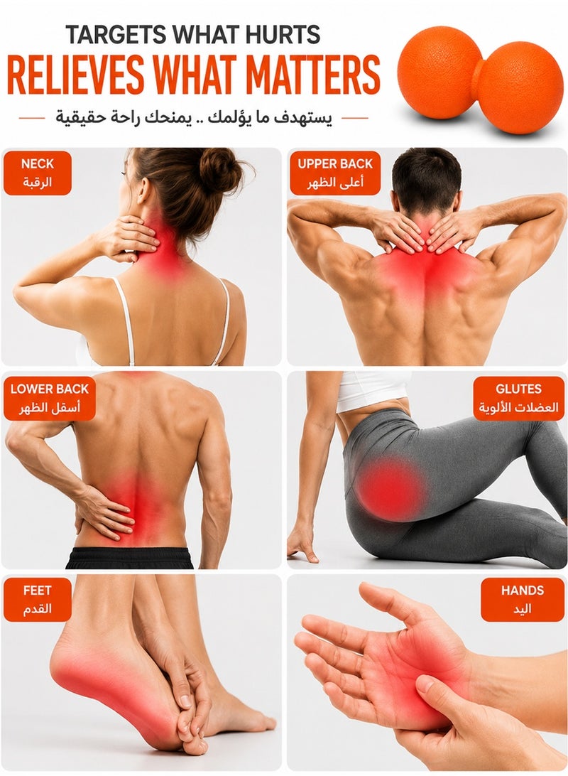 قطوب كرة مساج مزدوجة للتدليك العميق – كرة تدليك لتخفيف آلام الظهر والشد العضلي والتعافي بعد التمارين – علاج لنقاط الضغط وتمارين اليوغا - Image 2