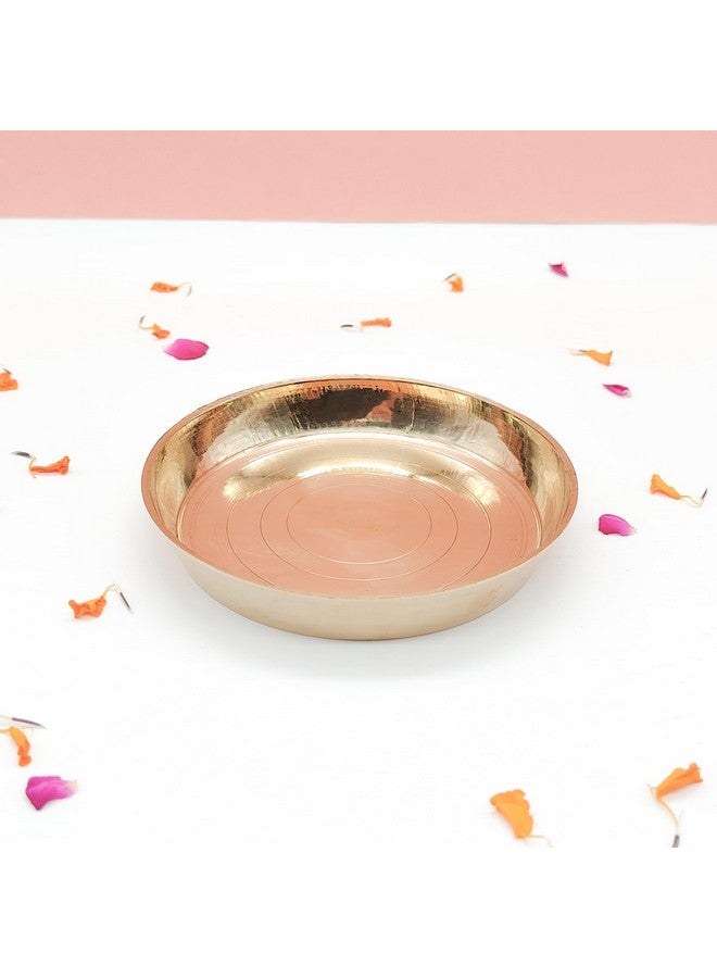 DOKCHAN Brass Plain Design Heavy Plate for Store kumkum, haldi, akshat, Prashad/Heavy Small thali for Pooja Purpose Round Shape Plate (Size - 10cm | Pack of 1) - Image 1