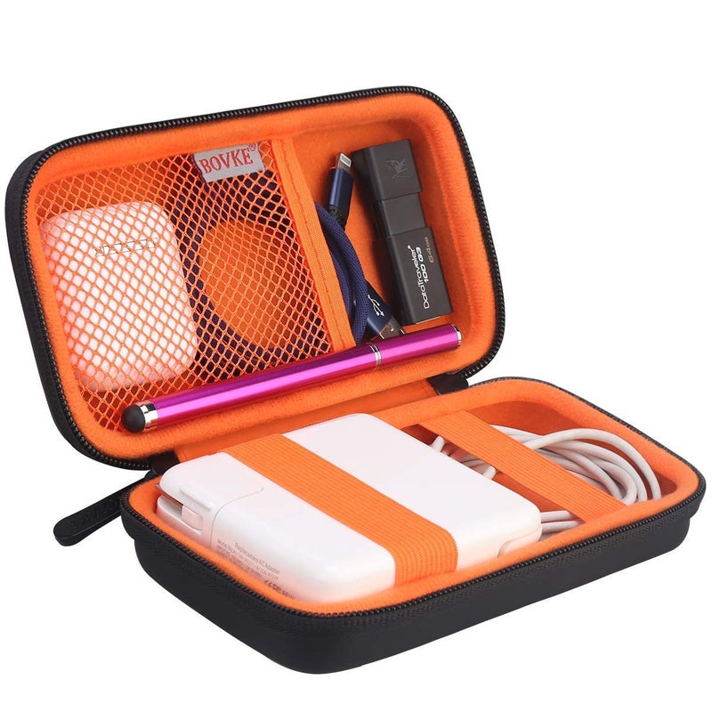 BOVKE PU Hard Travel Case for MacBook Air Pro Power Adapter Apple MagSafe 2 USB-C Charger - Extra Room for USB C Hub, Type C Hub, USB C Hub Multiport Adapter, Magic Mouse, Charging Cable, Black - Image 1