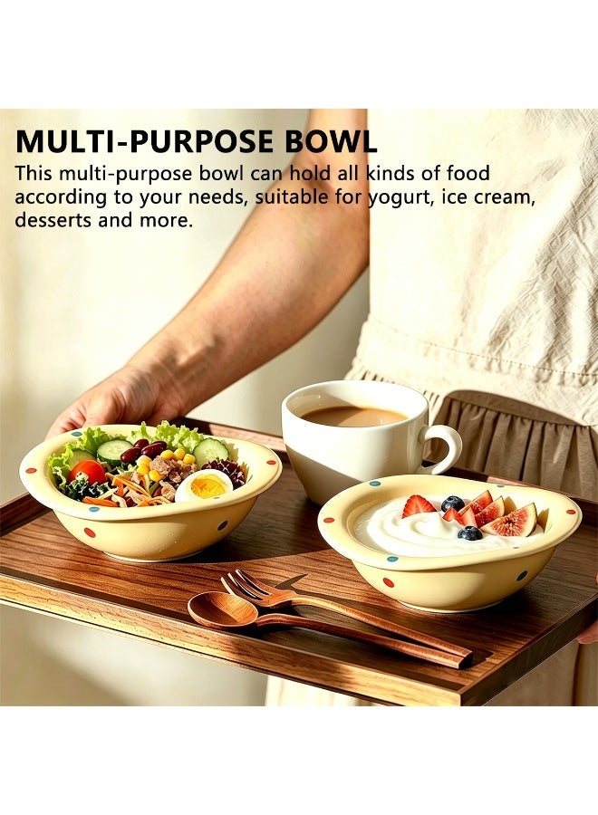 Nailuck 2PCS Wavy Shaped Hand-Painted Polka Dot Ceramic Bowl, 180ml, High-Temperature Resistant, Perfect for Salad/Yogurt/Dessert/Soup, Home Kitchen Tableware - Image 4