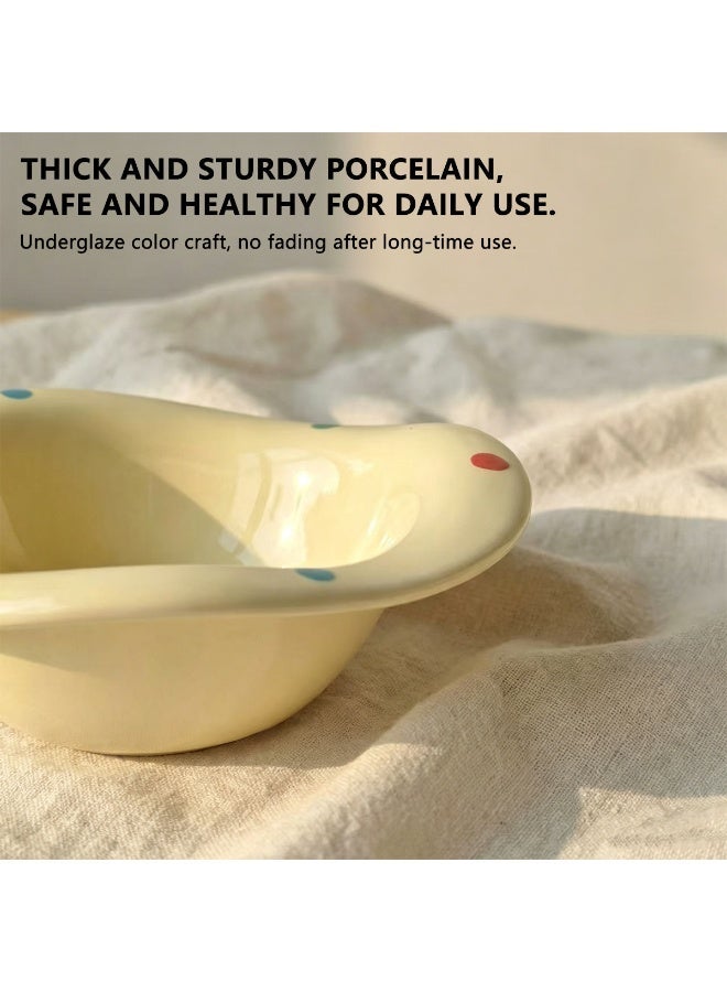 Nailuck 2PCS Wavy Shaped Hand-Painted Polka Dot Ceramic Bowl, 180ml, High-Temperature Resistant, Perfect for Salad/Yogurt/Dessert/Soup, Home Kitchen Tableware - Image 3