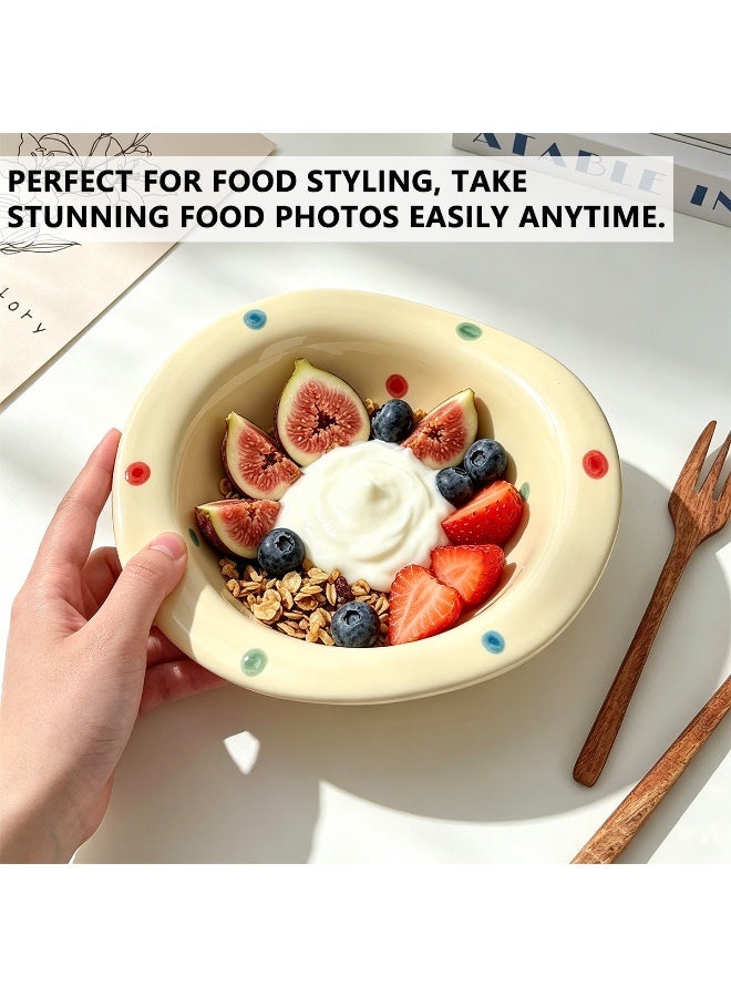 Nailuck 2PCS Wavy Shaped Hand-Painted Polka Dot Ceramic Bowl, 180ml, High-Temperature Resistant, Perfect for Salad/Yogurt/Dessert/Soup, Home Kitchen Tableware - Image 2