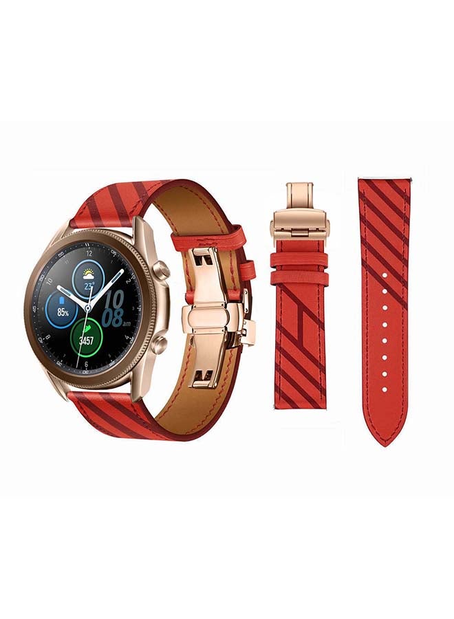 Perfii Genuine Leather Replacement Band for Samsung Galaxy Watch3 45mm Red - Image 1