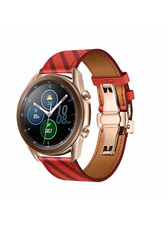Perfii Genuine Leather Replacement Band for Samsung Galaxy Watch3 45mm Red - Image 2