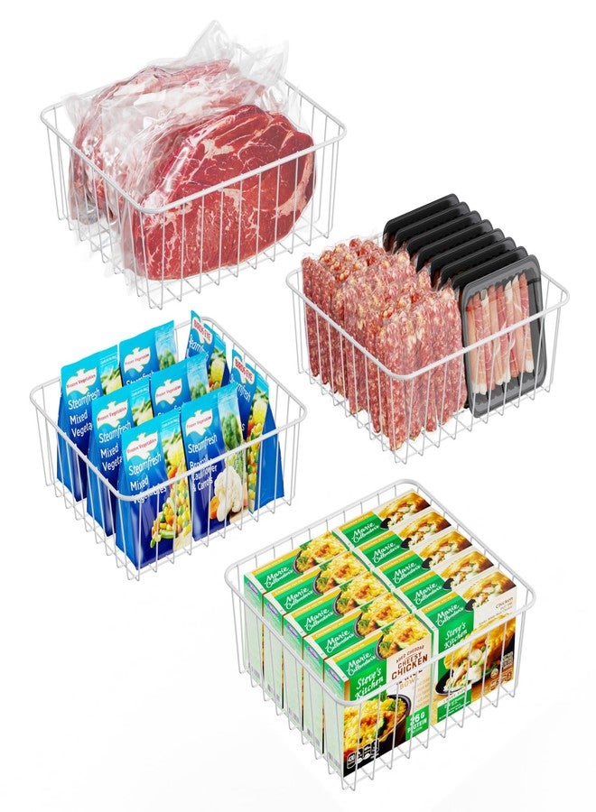 iSPECLE Freezer Organizer Bins - 4 Pack Small Freezer Bin for 5 / 6 / 6.5 / 6.8 / 7 cu.ft Standup Freezer Easy Get, Stop Food Fall out, Upright Freezer Baskets Allow Air Circulation, White - Image 1