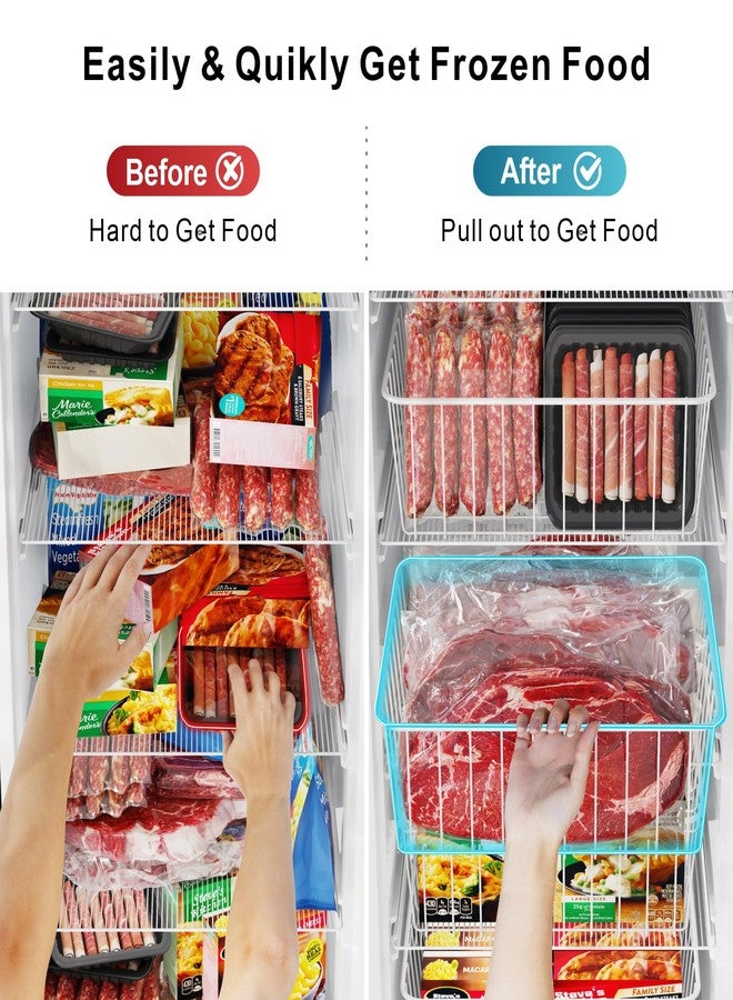 iSPECLE Freezer Organizer Bins - 4 Pack Small Freezer Bin for 5 / 6 / 6.5 / 6.8 / 7 cu.ft Standup Freezer Easy Get, Stop Food Fall out, Upright Freezer Baskets Allow Air Circulation, White - Image 3