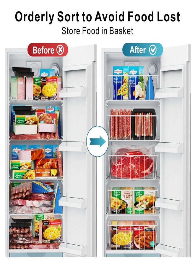 iSPECLE Freezer Organizer Bins - 4 Pack Small Freezer Bin for 5 / 6 / 6.5 / 6.8 / 7 cu.ft Standup Freezer Easy Get, Stop Food Fall out, Upright Freezer Baskets Allow Air Circulation, White - Image 2