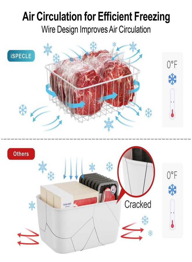 iSPECLE Freezer Organizer Bins - 4 Pack Small Freezer Bin for 5 / 6 / 6.5 / 6.8 / 7 cu.ft Standup Freezer Easy Get, Stop Food Fall out, Upright Freezer Baskets Allow Air Circulation, White - Image 5