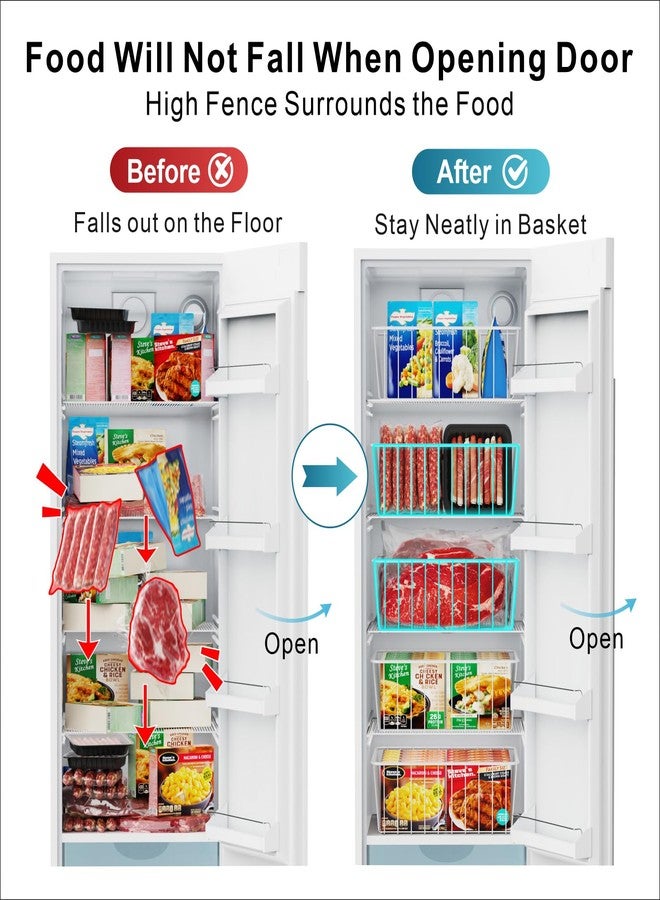 iSPECLE Freezer Organizer Bins - 4 Pack Small Freezer Bin for 5 / 6 / 6.5 / 6.8 / 7 cu.ft Standup Freezer Easy Get, Stop Food Fall out, Upright Freezer Baskets Allow Air Circulation, White - Image 4