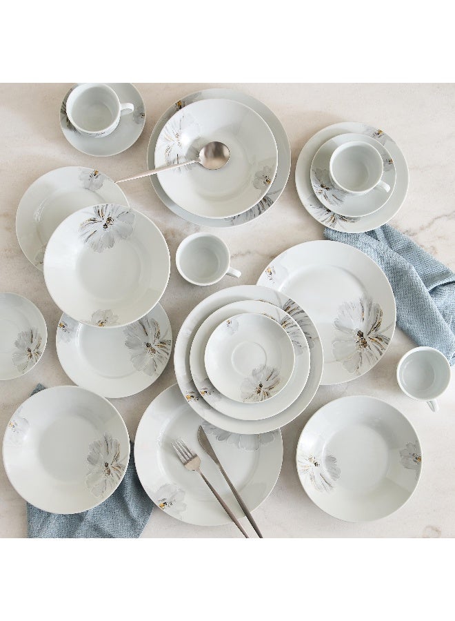Home Box طقم عشاء من البورسلين - تصميم زهور بيضاء، 20 قطعة - Image 1