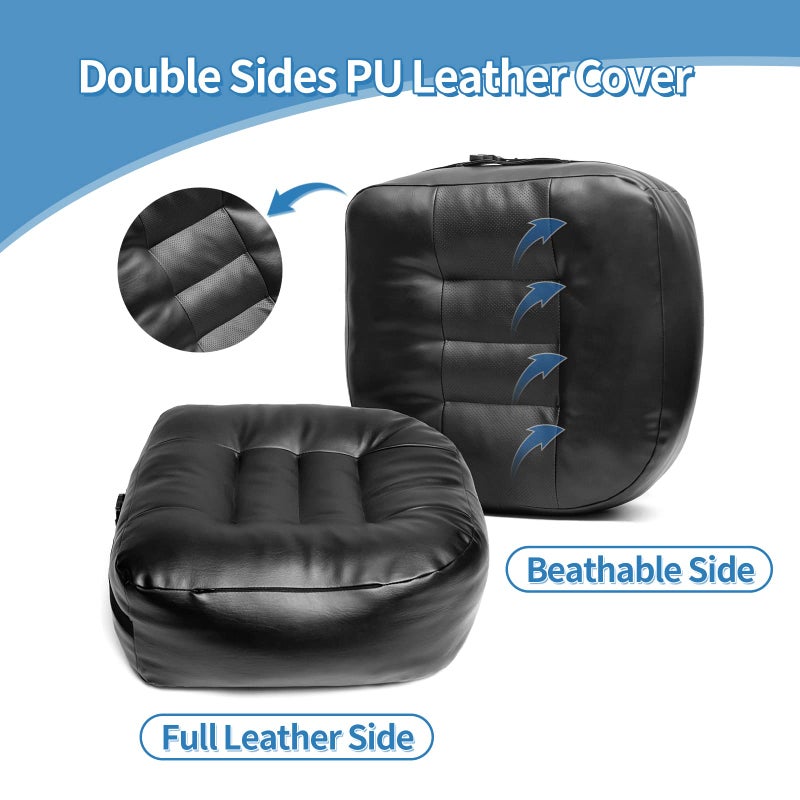 YOUFI Leather Seat Cushion Extra-Thick Booster for Office Chair to Rise Height - Full Filling for Support - with Breathable Cover, Handle and Buckle - Relieves Back Pain â€“ 18"x16"x6" (Black) - Image 5