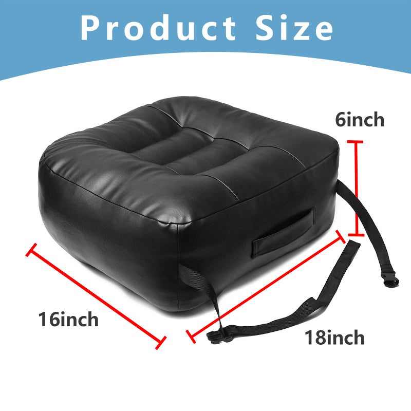 YOUFI Leather Seat Cushion Extra-Thick Booster for Office Chair to Rise Height - Full Filling for Support - with Breathable Cover, Handle and Buckle - Relieves Back Pain â€“ 18"x16"x6" (Black) - Image 2