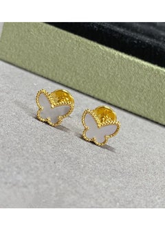 Van Women's small white shell butterfly earrings fashionable gift  - Image 1