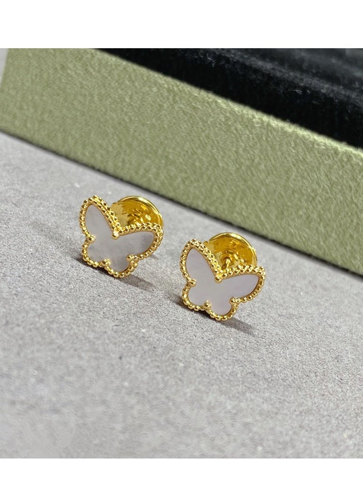 Van - Women's small white shell butterfly earrings fashionable gift - Image 1