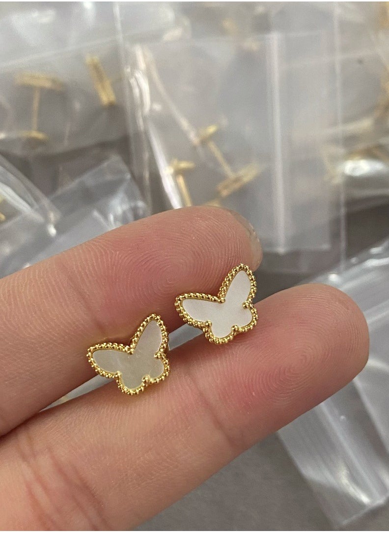 Van - Women's small white shell butterfly earrings fashionable gift - Image 1