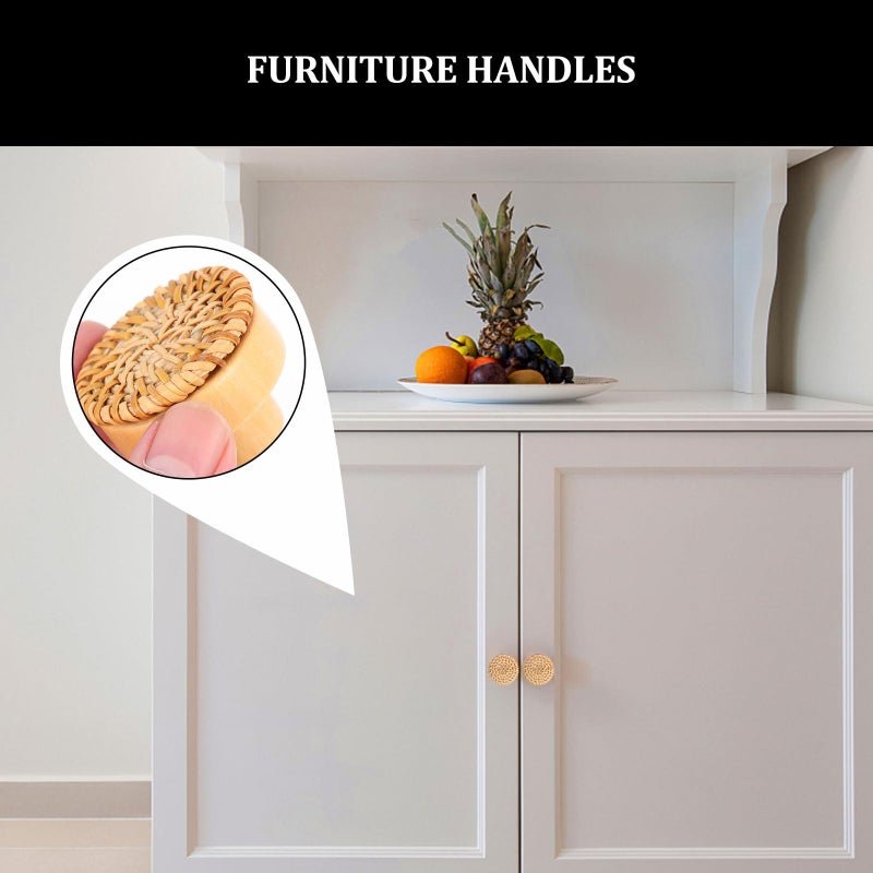 6Pcs Light Brown Bohemian Style Rattan Woven Wooden Drawer Knobs Cabinet Door Pull Handles - Image 5