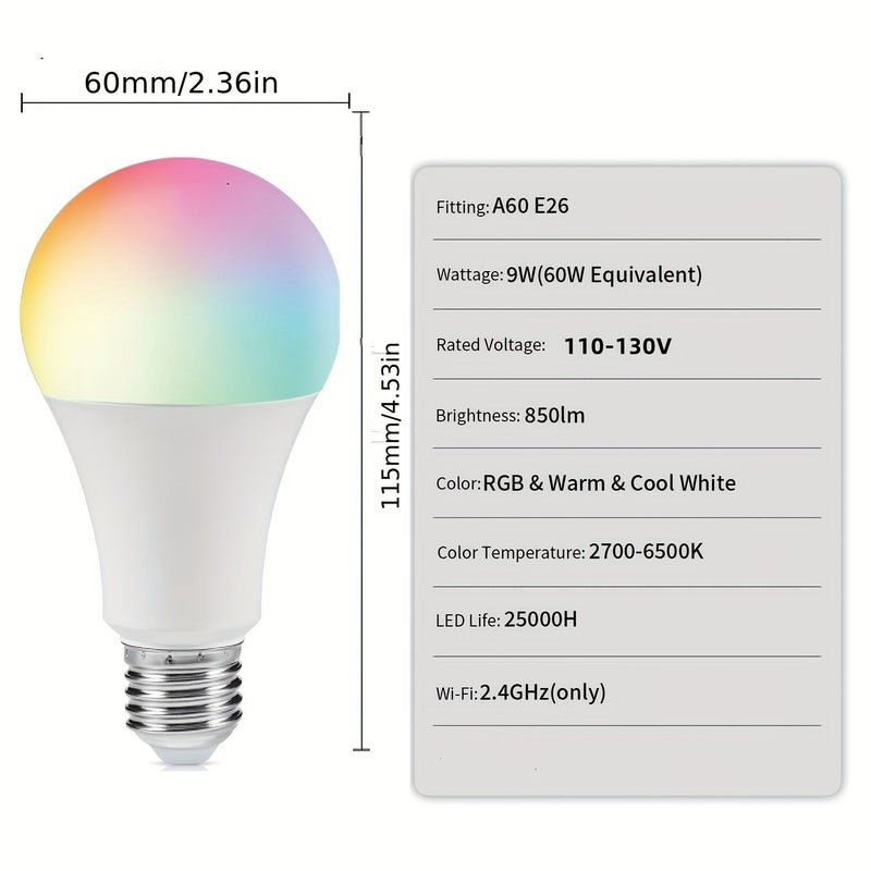 Smart RGB Color Changing LED Bulbs 4 Pack Dimmable A19 800 to 1000 Lumens E26 Base Works with Alexa Google Voice Control App Timer Music Sync Compatible with Smart Speakers Hub - Image 2