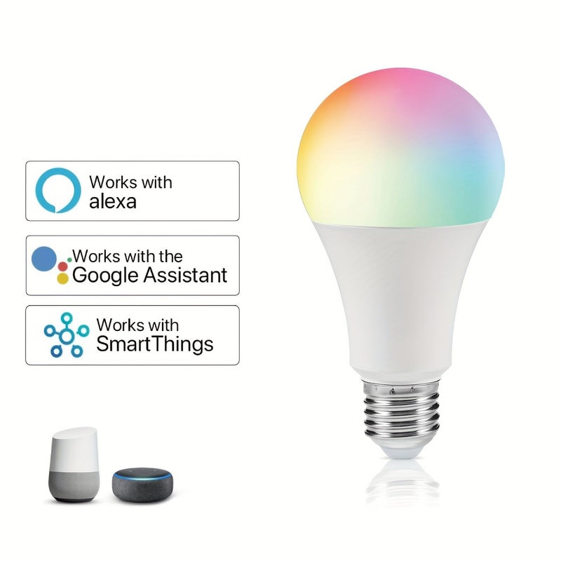 Smart RGB Color Changing LED Bulbs 4 Pack Dimmable A19 800 to 1000 Lumens E26 Base Works with Alexa Google Voice Control App Timer Music Sync Compatible with Smart Speakers Hub - Image 1