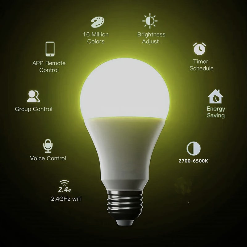 Smart RGB Color Changing LED Bulbs 4 Pack Dimmable A19 800 to 1000 Lumens E26 Base Works with Alexa Google Voice Control App Timer Music Sync Compatible with Smart Speakers Hub - Image 5