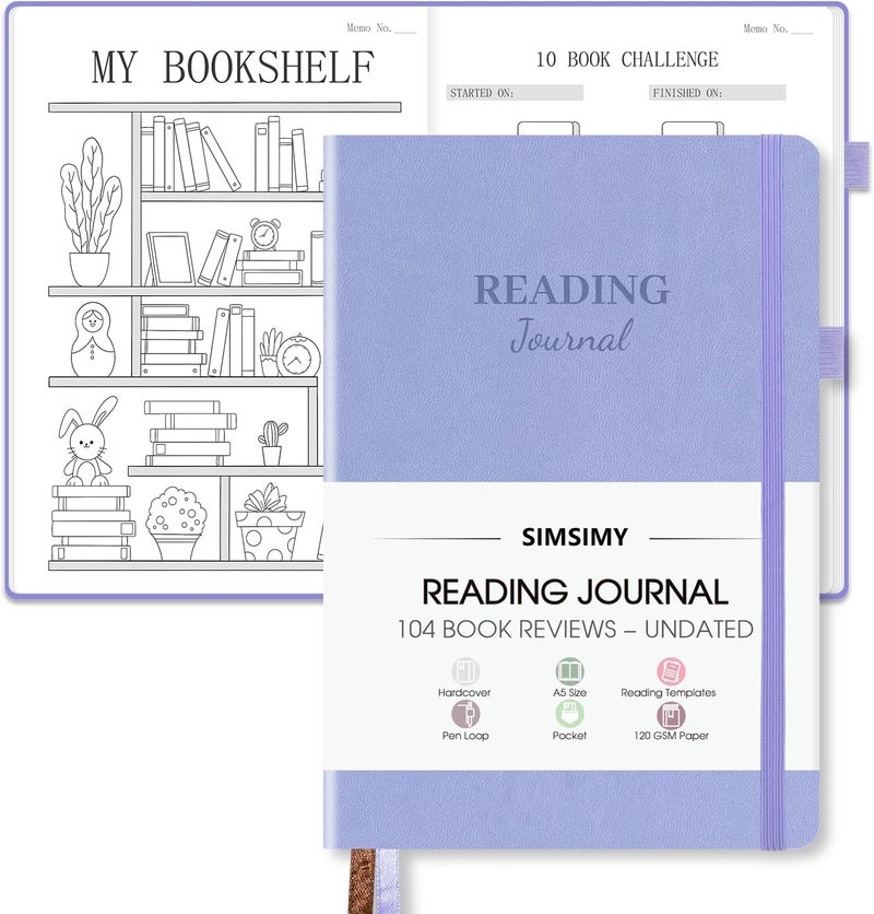 SIMSIMY Reading Journal with 104 Book Reviews, Book Journal for Books Lovers & Readers - Review and Track Your Reading Progress, Reading Log Notebook Gift, A5, Light Purple - Image 1