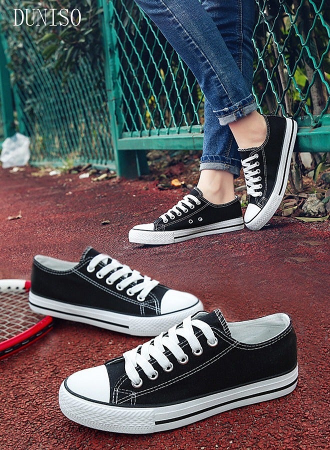 DUNISO Women's Play Fashion Sneakers Lace Up Canvas Sneaker Breathable Flat Bottom Shoes for Women Classic Student Sneakers Board Shoes for Outdoor Walking Running - Image 1