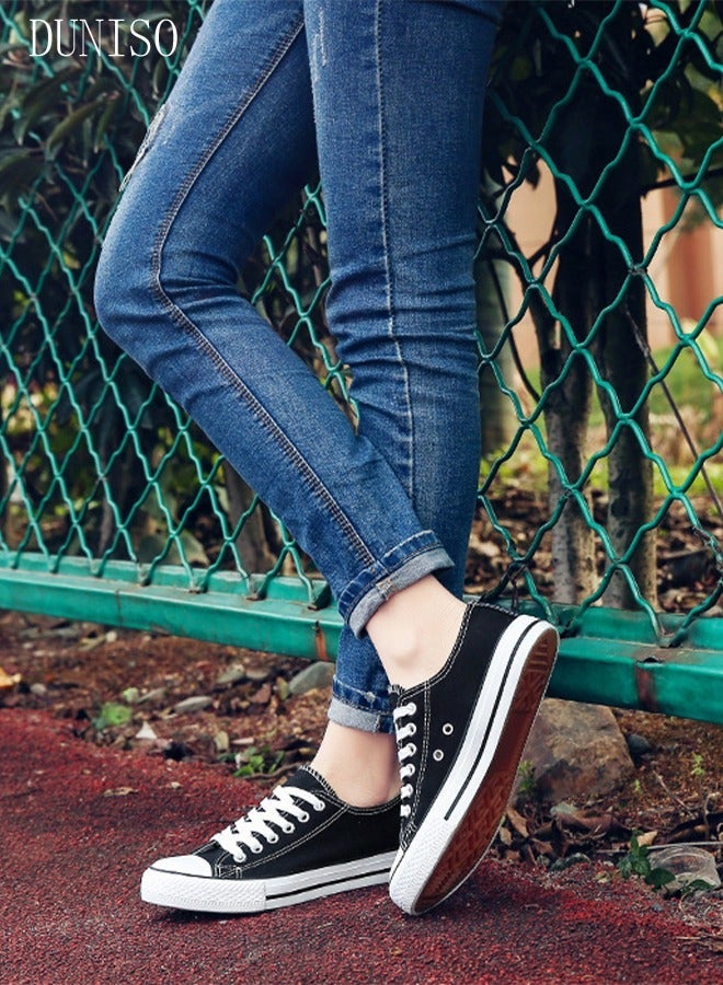 DUNISO Women's Play Fashion Sneakers Lace Up Canvas Sneaker Breathable Flat Bottom Shoes for Women Classic Student Sneakers Board Shoes for Outdoor Walking Running - Image 2