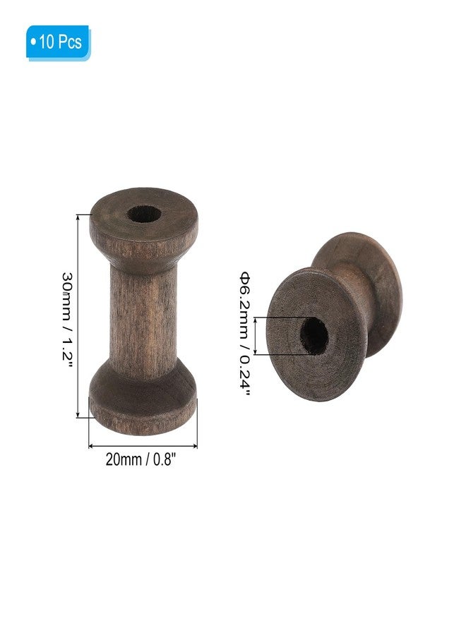 PATIKIL Wooden Empty Spools 1.2" x 0.8", 10Pcs Unfinished Wood Sewing Thread Spool Natural Wire Weaving Bobbins for Crafts Embroidery, Dark Brown - Image 2