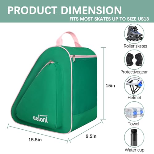 Goloni Ice Roller Skate Bag with MultiPockets Adjustable Strap for AdultsGreen - Image 3