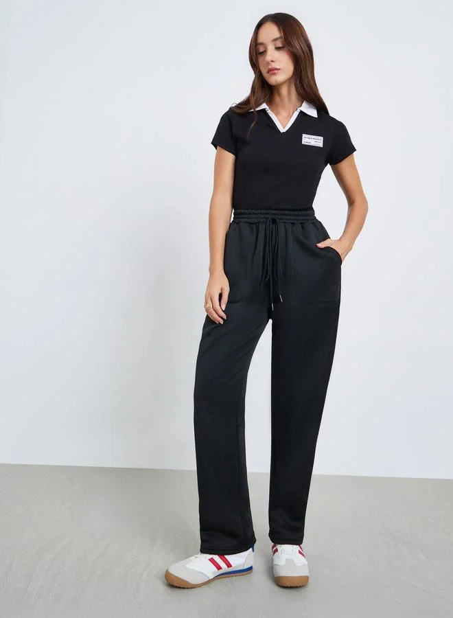 تايك تو بنطلون نسائي مستقيم بخصر مطاطي برباط