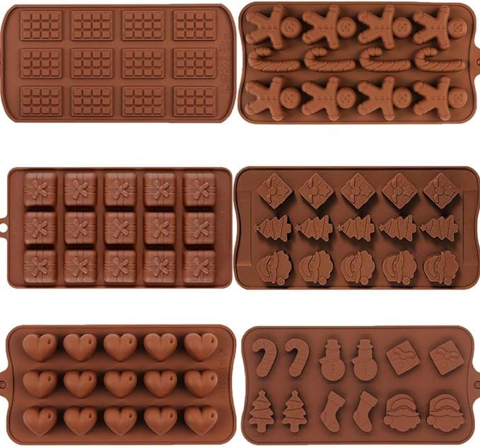 MoldBerry MoldBerry Christmas Silicone Chocolate and Candy Moulds NonStick Jelly Mould for Party Gift with Shape of Gingerbread Candy Cane Santa Snowman Christmas Tree Socks Gift Heart Any 4 Pack - Image 1