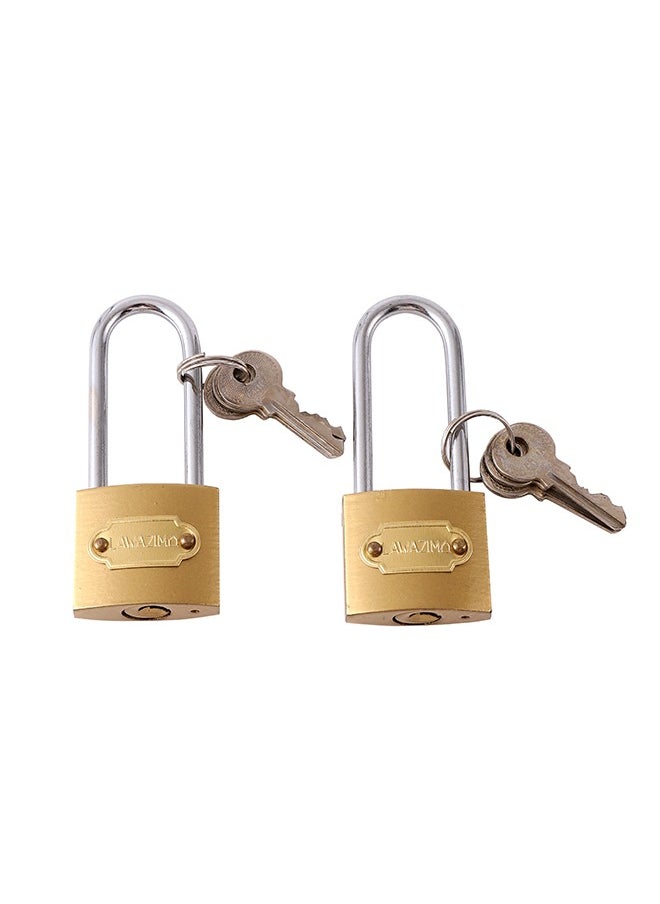 LAWAZIM - Brass Padlock-2 Piece 30mm - Keyed Tamper-proof Weather-resistant Long Shackle Lock Enhanced Security Protection from Theft for Gates Doors Sheds Lockers Toolboxes Bikes Luggage and Cabinets - Image 1